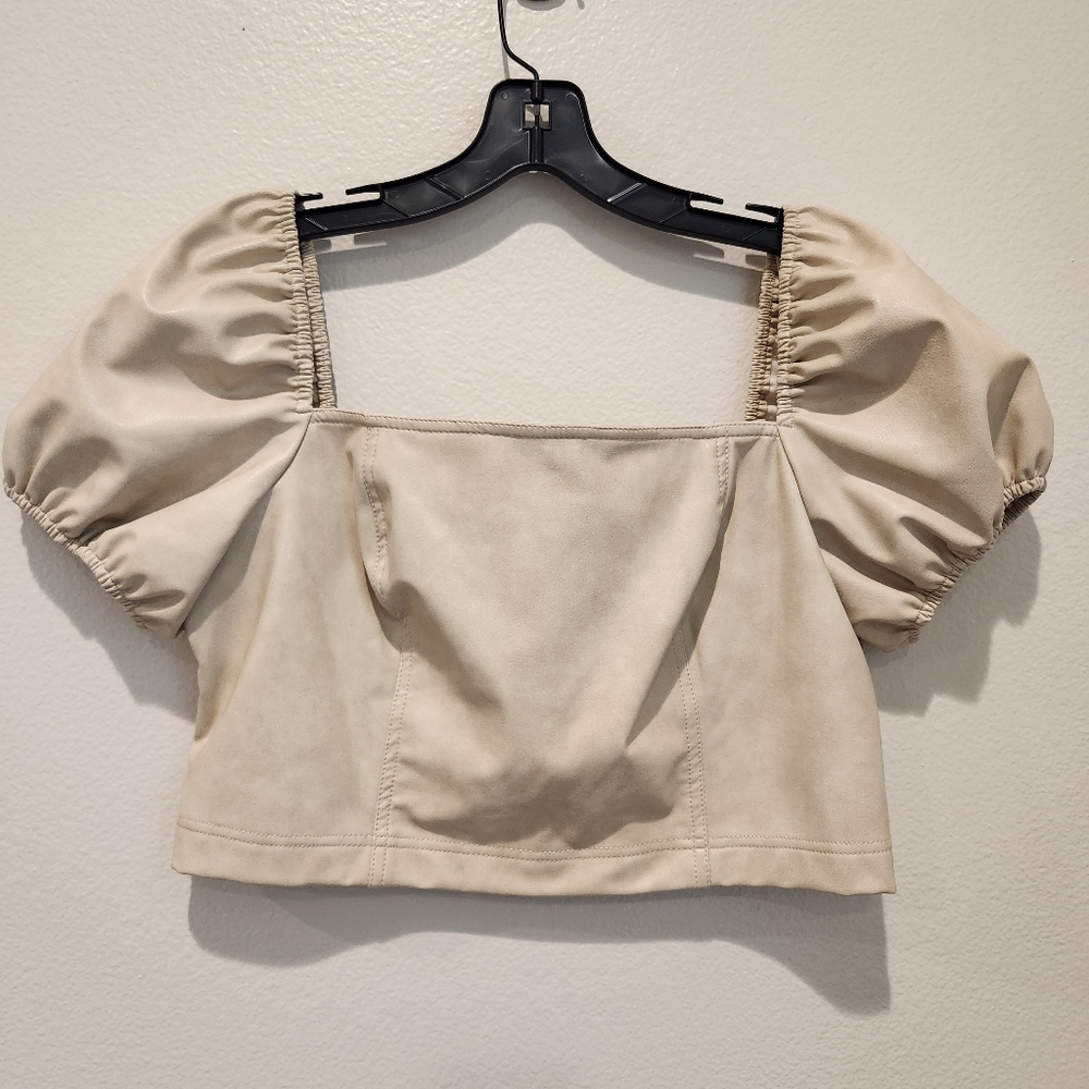 7 For All Mankind Beige Faux Leather Crop Top